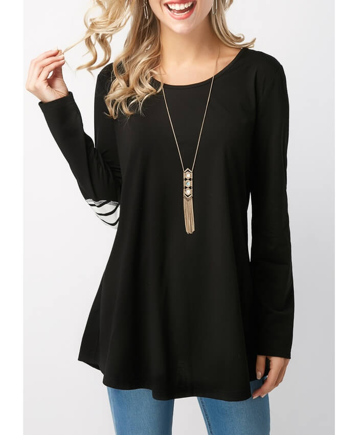 Long Sleeve Elbow Patch Button Back T Shirt